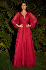 Aimishang Elegant Evening Dress Long Sleeve Chiffon Gown Prom Dresses
