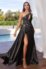 Aimishang Elegant Evening Dress Embellished One Shoulder Satin Gown Prom Dresses