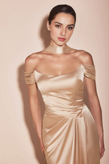 Aimishang Elegant Evening Dress Satin Fitted Off Shoulder Slit Gown Prom Dresses