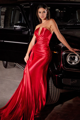 Aimishang Elegant Evening Dress Formal Dresses Fitted Strapless Satin Slit Gown Prom Dresses