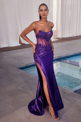 Aimishang Fashion Evening Dress Fitted Applique Satin Strapless Corset Gown formal wear dresses