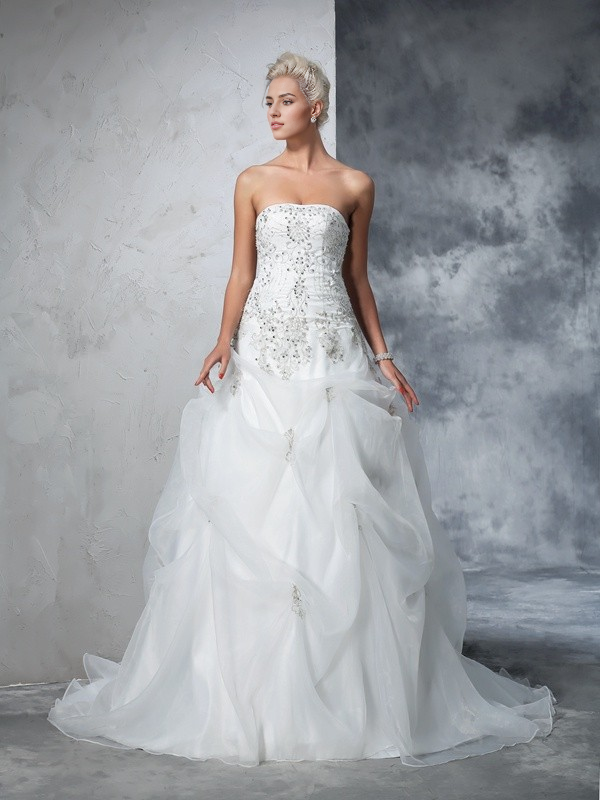 Aimishang Dress To A Wedding Ball Gown Strapless Beading Sleeveless Long Organza Dress For Wedding