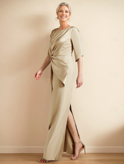 Aimishang Sheath / Column Dress Mother of the Bride Dress Elegant Jewel Neck Ankle Length Satin Half Sleeve with Ruched