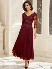 Aimishang A-Line Mother of the Bride Dress Wedding Guest Elegant Sweetheart Ankle Length Chiffon 3/4 Length Sleeve with Lace