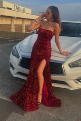 Aimishang Elegant Formal Dresses Strapless Red Sequin Formal Dresses Mermaid Sparkly Prom Dress