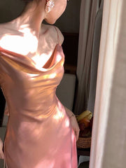 Aimishang Elegant Gowns Evening Dresses Spaghetti Straps Pink Sheath Long Prom Dress Formal Party Gown