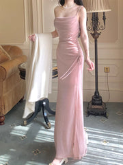 Aimishang Elegant Formal Women's Dresses Spaghetti Straps Pink Sparkling Long Prom Dress Formal Party Gown
