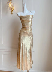Aimishang Elegant Dresses Gowns Evening Dresses Spaghetti Straps Gold Sequin Long Prom Dress Evening Party Gown
