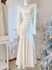 Aimishang Elegant Formal Dresses Gowns Evening Dresses Mermaid Ivory Long Prom Dress Long Sleeves Wedding Gown