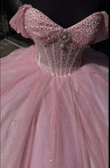 Wholesale Elegant Pink Quinceanera Ball Gowns Sweet 16 Off The Shoulder Birthday Dress