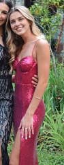Aimishang Elegant Dresses Gowns Evening Dresses Spaghetti Straps Pink Sequin Long Prom Dresses Evening Party Dress
