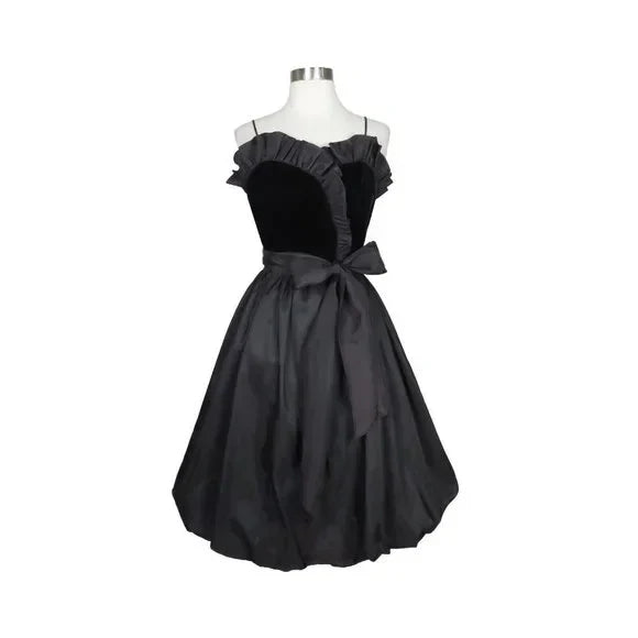 Aimishang Elegant Formal Women's Dresses Spaghetti Straps Black A Line Short Prom Dress Vintage Ruffle Party Dress