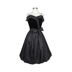 Aimishang Elegant Formal Women's Dresses Spaghetti Straps Black A Line Short Prom Dress Vintage Ruffle Party Dress