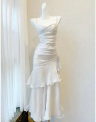 Aimishang Gowns Evening Dresses Spaghetti Straps White A Line Prom Dress Vintage Ruffle Formal Dress Prom Dresses