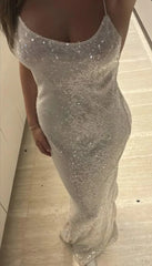 Wholesale Elegant Prom Dresses Spaghetti Straps Sequin Long Prom Dress Formal Evening Gown