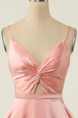 A Line Spaghetti Straps Blush Short Homecoming Party Dress