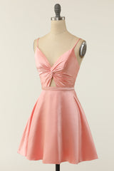 A Line Spaghetti Straps Blush Short Homecoming Party Dress