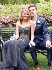 A| Bridelily Mermaid Strapless Tulle With Sequin Floor-Length Dresses