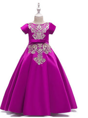 A-Line Flower Girl Dress with Short Sleeves and Bow Appliques - Floor Length