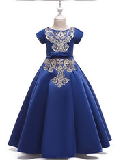 A-Line Flower Girl Dress with Short Sleeves and Bow Appliques - Floor Length