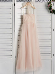 A-Line Halter Neck Floor Length Tulle Junior Bridesmaid Dress with Ruching