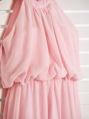 A-Line High Neck Floor Length Chiffon Junior Flower Girl Dress with Ruffles Ruching