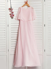 A-Line Jewel Half Sleeves Dress with Ruffles for Flower Girls