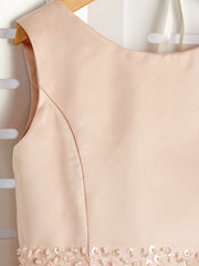 A-Line Jewel Neck Organza Satin Flower Girl Dress With Beading Tier