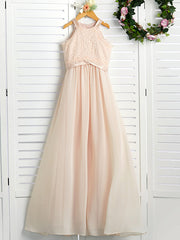 A-Line Junior Bridesmaid Dress with Chiffon Lace Sash & Ribbon