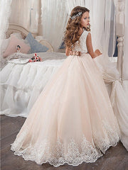 A-Line Junior Bridesmaid Dress with Sash Ribbon and Appliques