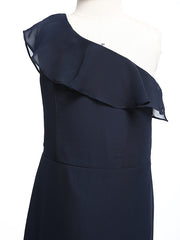 A-Line One Shoulder Floor Length Chiffon Junior Bridesmaid Dress with Ruffles for Natural Look