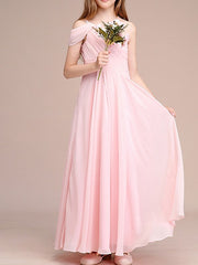 A-Line One Shoulder Flower Girl Dress With Ruching for Ankle Length