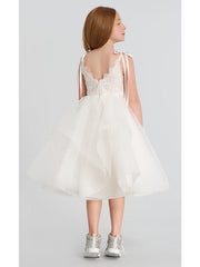 A-Line Sleeveless Scalloped Neckline Flower Girl Dresses with Lace Satin Tulle and Tier Solid