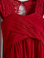 A-Line Square Neck Flower Girl Dress with Lace Ruching