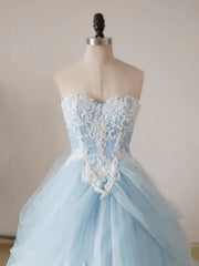 A-line lace chicken heart collar blue long ball dress Sky Blue Prom Dress