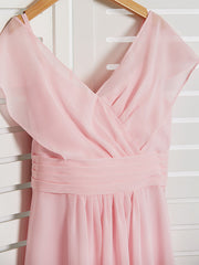 A-Line V Neck Floor Length Chiffon Junior Flower Girl Dress With Ruffles Ruching for Weddings and Parties