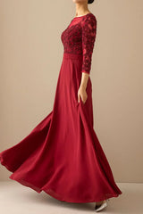 A-line Illusion Sleeves Mother of the Bride Dress