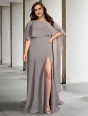 A-Line Plus Size Curve Mother of the Bride Dresses Elegant Dress Formal Sleeveless Chiffon with Slit
