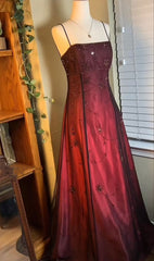 Burgundy Straps Exquisite Beaded Long Formal Dress Woman Party Dresses