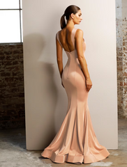Minimalist Elegant Engagement Formal Evening Birthday Dress Halter Neck Sleeveless Floor Length Stretch Satin with Ruched