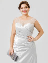 Mother of the Bride Dress Classic Timeless Elegant Luxurious Plus Size Floor Length Satin Sleeveless No with Pleats Crystal