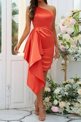 Weitese  Sheath/Column Satin Ruffles One-Shoulder Sleeveless Short/Mini Bridesmaid Dresses