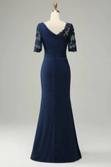 Navy Blue Decal Tight Bridal Mother Dress