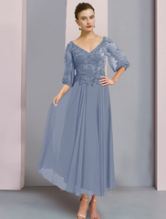 Two Piece A-Line Mother of the Bride Dress Formal Wedding Guest Elegant V Neck Chiffon Lace  Sleeve Wrap Included with Pleats Appliques