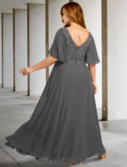 Aimishang A-Line Mother of the Bride Dresses Plus Size Hide Belly Curve Elegant Dress Formal Floor Length Short Sleeve V Neck Chiffon with Pleats Appliques
