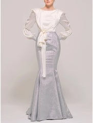 Aimishang Mermaid / Trumpet Mother of the Bride Dress Wedding Guest Party Scoop Neck Sweep / Brush Train Stretch Satin Long Sleeve with Bow(s) Ruching