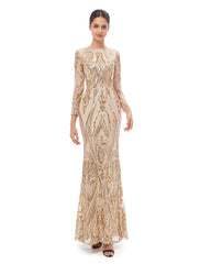 Mermaid / Trumpet Elegant Vintage Prom Formal Evening Dress Jewel Neck Long Sleeve Detachable Sequined with Sequin