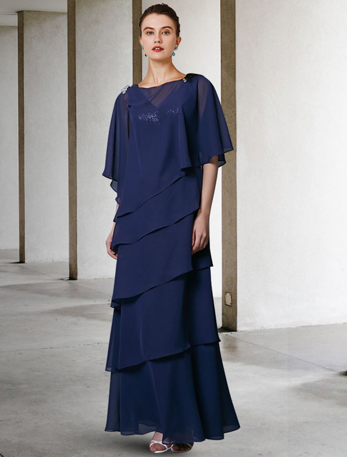 Aimishang A-Line Mother of the Bride Dress Elegant V Neck Floor Length Chiffon Sequined Sleeveless Wrap Included with Sequin Ruffles