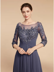 Aimishang  Sheath / Column Mother of the Bride Dress Wedding Guest Elegant Vintage Scoop Neck Ankle Length Chiffon Lace Half Sleeve with Ruffles Ruching