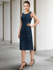 Aimishang Two Piece Sheath / Column Mother of the Bride Dress Wedding Guest Plus Size Elegant Jewel Neck Knee Length Chiffon Lace Sleeveless with Beading Appliques Fall